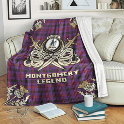 Scottish Premium Blanket Montgomery Modern Clan Tartan Blanket - Gold Courage Style Scottish Plaid Tartan Plaid