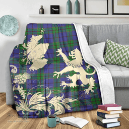 Scottish Strachan Clan Tartan Blanket -  Lion Thistle Map Style Scottish Plaid Tartan Plaid