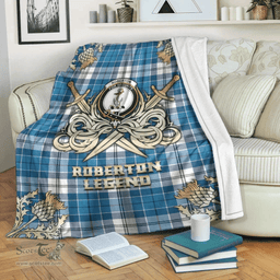 Scottish Premium Blanket Roberton Clan Tartan Blanket - Gold Courage Style Scottish Plaid Tartan Plaid