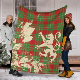 Scottish MacGregor Modern Clan Tartan Blanket -  Lion Thistle Map Style Scottish Plaid Tartan Plaid