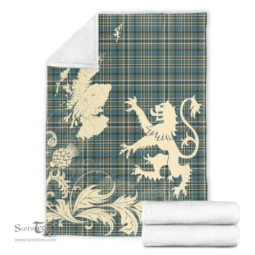 Scottish SCOTT GREEN ANCIENT Clan Tartan Blanket -  Lion Thistle Map Style Scottish Plaid Tartan Plaid