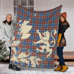 Scottish MacBeth Modern Clan Tartan Blanket -  Lion Thistle Map Style Scottish Plaid Tartan Plaid