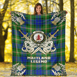 Scottish Premium Blanket Maitland Clan Tartan Blanket - Gold Courage Style Scottish Plaid Tartan Plaid