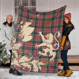 Scottish MacPherson Ancient Clan Tartan Blanket -  Lion Thistle Map Style Scottish Plaid Tartan Plaid