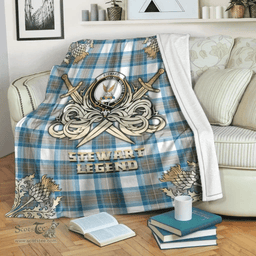 Scottish Premium Blanket Stewart Muted Blue Clan Tartan Blanket - Gold Courage Style Scottish Plaid Tartan Plaid