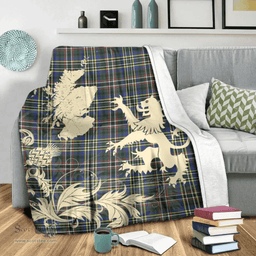 Scottish SCOTT GREEN MODERN Clan Tartan Blanket -  Lion Thistle Map Style Scottish Plaid Tartan Plaid