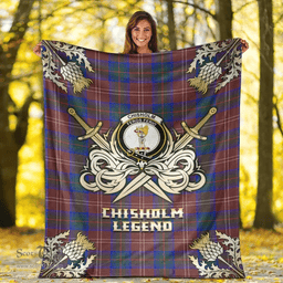Scottish Premium Blanket Chisholm Hunting Modern Clan Tartan Blanket - Gold Courage Style Scottish Plaid Tartan Plaid