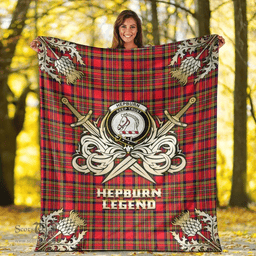 Scottish Premium Blanket Hepburn Clan Tartan Blanket - Gold Courage Style Scottish Plaid Tartan Plaid