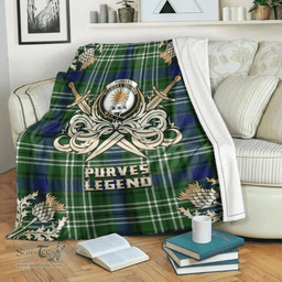 Scottish Premium Blanket Purves Clan Tartan Blanket - Gold Courage Style Scottish Plaid Tartan Plaid