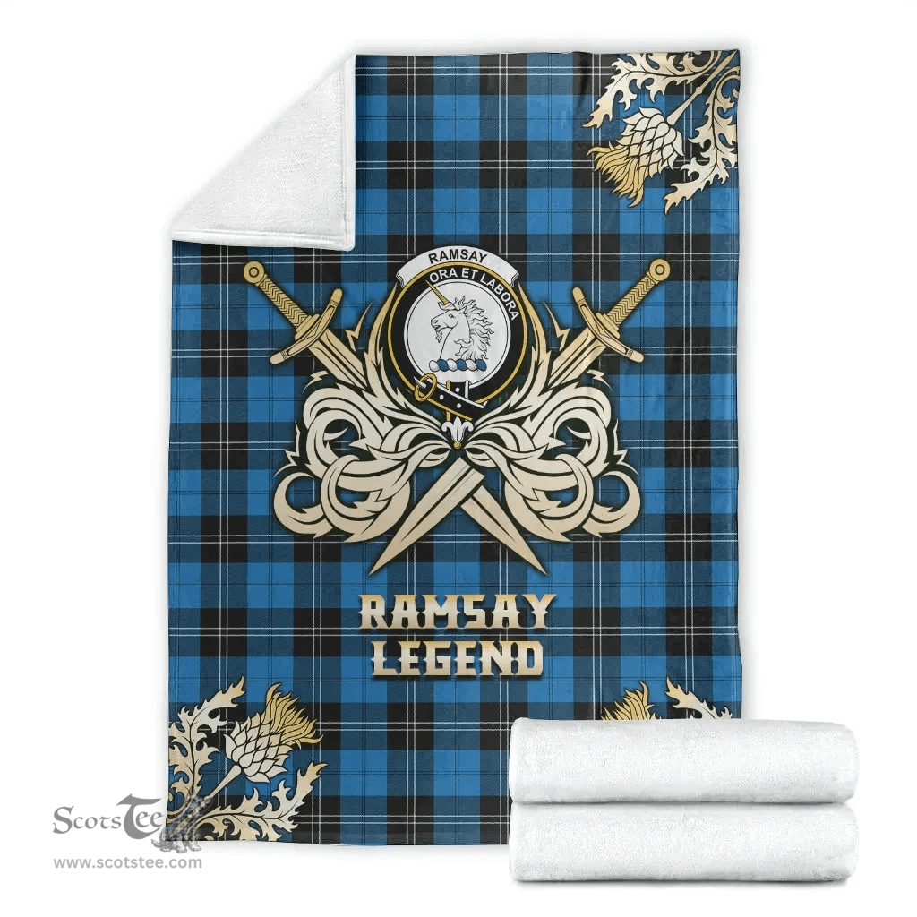 Scottish Premium Blanket Ramsay Blue Ancient Clan Tartan Blanket - Gold Courage Style Scottish Plaid Tartan Plaid