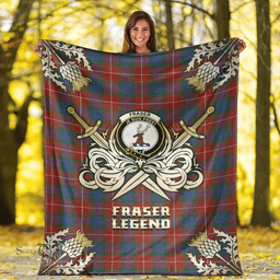 Scottish Premium Blanket Fraser Ancient Clan Tartan Blanket - Gold Courage Style Scottish Plaid Tartan Plaid