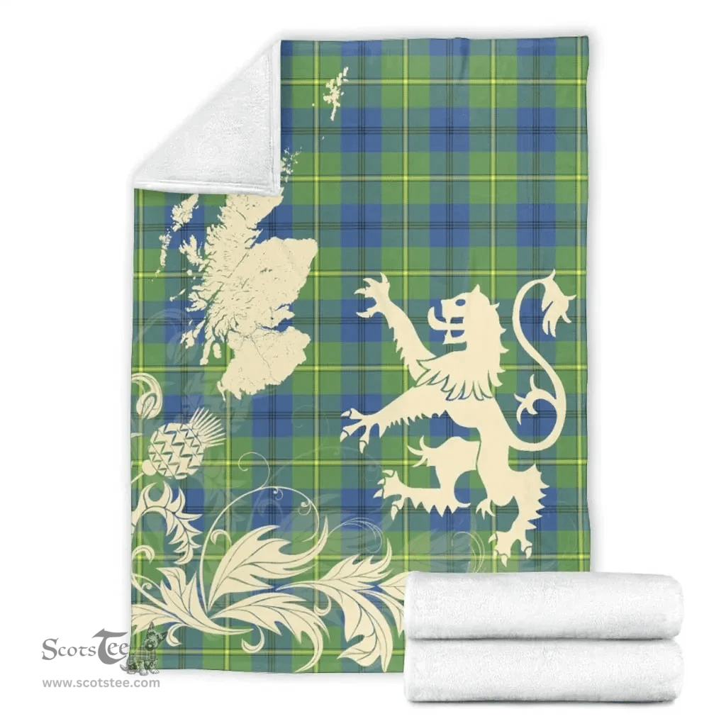 Scottish Johnston Ancient Clan Tartan Blanket -  Lion Thistle Map Style Scottish Plaid Tartan Plaid