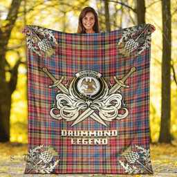Scottish Premium Blanket Drummond of Strathallan Clan Tartan Blanket - Gold Courage Style Scottish Plaid Tartan Plaid