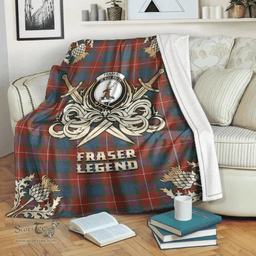 Scottish Premium Blanket Fraser Ancient Clan Tartan Blanket - Gold Courage Style Scottish Plaid Tartan Plaid