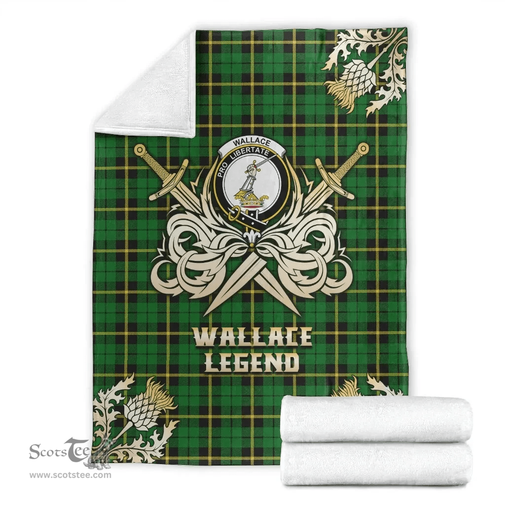 Scottish Premium Blanket Wallace Hunting Green Clan Tartan Blanket - Gold Courage Style Scottish Plaid Tartan Plaid