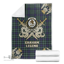 Scottish Premium Blanket Graham of Montrose Modern Clan Tartan Blanket - Gold Courage Style Scottish Plaid Tartan Plaid