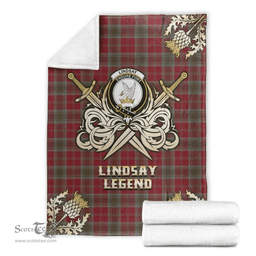 Scottish Premium Blanket Lindsay Weathered Clan Tartan Blanket - Gold Courage Style Scottish Plaid Tartan Plaid