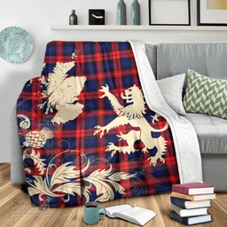 Scottish MacLachlan Modern Clan Tartan Blanket -  Lion Thistle Map Style Scottish Plaid Tartan Plaid