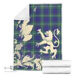 Scottish Hamilton Hunting Modern Clan Tartan Blanket -  Lion Thistle Map Style Scottish Plaid Tartan Plaid