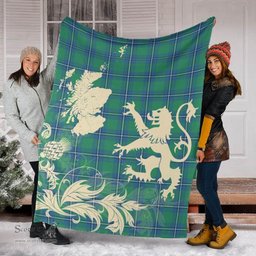 Scottish Irvine Ancient Clan Tartan Blanket -  Lion Thistle Map Style Scottish Plaid Tartan Plaid