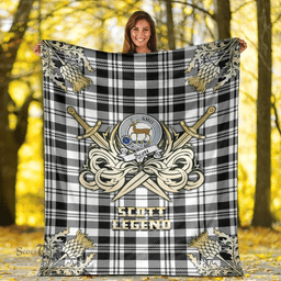 Scottish Premium Blanket Scott Black White Modern Clan Tartan Blanket - Gold Courage Style Scottish Plaid Tartan Plaid
