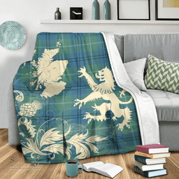 Scottish Oliphant Ancient Clan Tartan Blanket -  Lion Thistle Map Style Scottish Plaid Tartan Plaid
