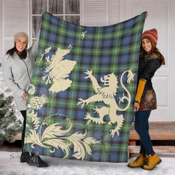Scottish Watson Ancient Clan Tartan Blanket -  Lion Thistle Map Style Scottish Plaid Tartan Plaid
