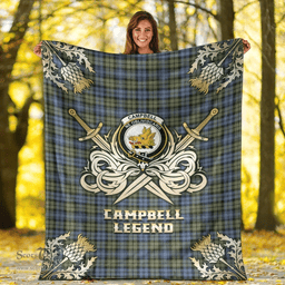 Scottish Premium Blanket Campbell Faded Clan Tartan Blanket - Gold Courage Style Scottish Plaid Tartan Plaid