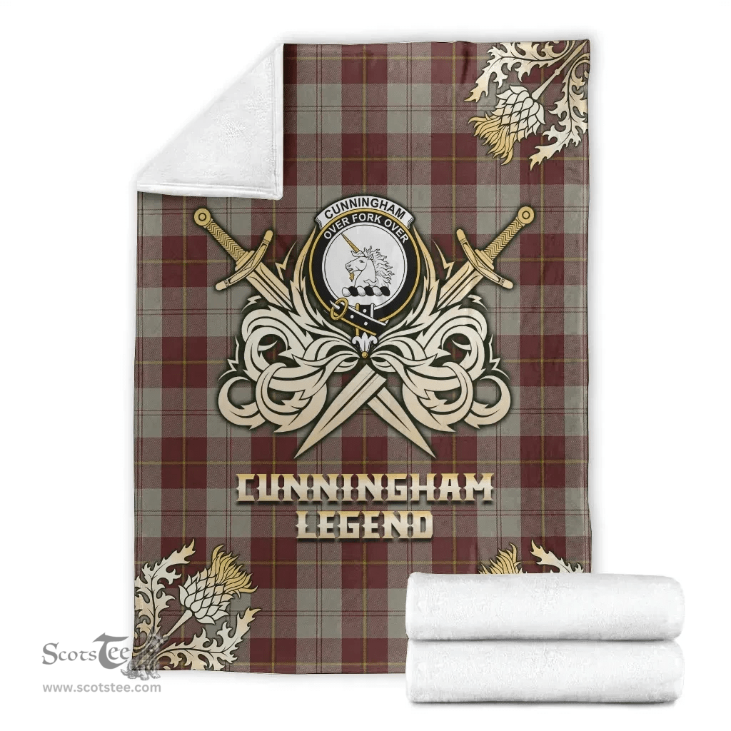Scottish Premium Blanket Cunningham Burgundy Dancers Clan Tartan Blanket - Gold Courage Style Scottish Plaid Tartan Plaid