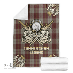 Scottish Premium Blanket Cunningham Burgundy Dancers Clan Tartan Blanket - Gold Courage Style Scottish Plaid Tartan Plaid