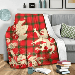 Scottish MacDonald of Sleat Clan Tartan Blanket -  Lion Thistle Map Style Scottish Plaid Tartan Plaid