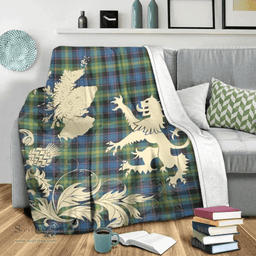 Scottish Watson Ancient Clan Tartan Blanket -  Lion Thistle Map Style Scottish Plaid Tartan Plaid