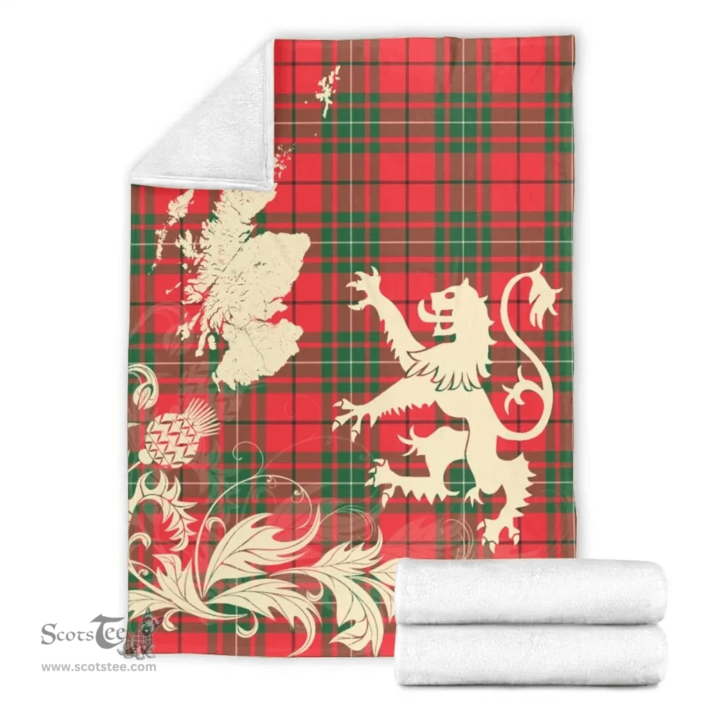 Scottish MacAulay Modern Clan Tartan Blanket -  Lion Thistle Map Style Scottish Plaid Tartan Plaid