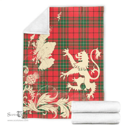 Scottish MacAulay Modern Clan Tartan Blanket -  Lion Thistle Map Style Scottish Plaid Tartan Plaid