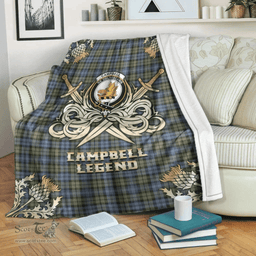 Scottish Premium Blanket Campbell Faded Clan Tartan Blanket - Gold Courage Style Scottish Plaid Tartan Plaid