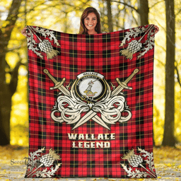 Scottish Premium Blanket Wallace Hunting Red Clan Tartan Blanket - Gold Courage Style Scottish Plaid Tartan Plaid