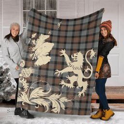 Scottish Gunn Weathered Clan Tartan Blanket -  Lion Thistle Map Style Scottish Plaid Tartan Plaid