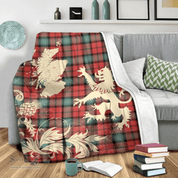Scottish Kerr Ancient Clan Tartan Blanket -  Lion Thistle Map Style Scottish Plaid Tartan Plaid