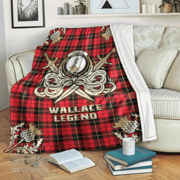 Scottish Premium Blanket Wallace Hunting Red Clan Tartan Blanket - Gold Courage Style Scottish Plaid Tartan Plaid