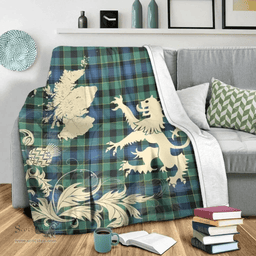 Scottish Mouat Clan Tartan Blanket -  Lion Thistle Map Style Scottish Plaid Tartan Plaid