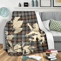 Scottish Gunn Weathered Clan Tartan Blanket -  Lion Thistle Map Style Scottish Plaid Tartan Plaid