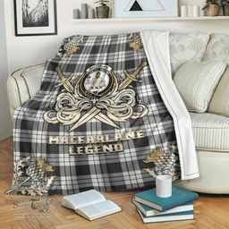 Scottish Premium Blanket MacFarlane Black & White Ancient Clan Tartan Blanket - Gold Courage Style Scottish Plaid Tartan Plaid