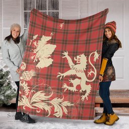 Scottish Grant Weathered Clan Tartan Blanket -  Lion Thistle Map Style Scottish Plaid Tartan Plaid
