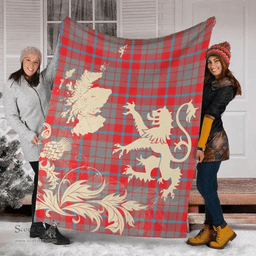 Scottish Moubray Clan Tartan Blanket -  Lion Thistle Map Style Scottish Plaid Tartan Plaid