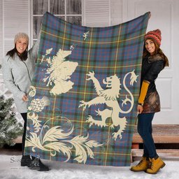 Scottish MacSporran Ancient Clan Tartan Blanket -  Lion Thistle Map Style Scottish Plaid Tartan Plaid