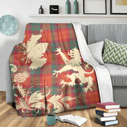Scottish MacNab Ancient Clan Tartan Blanket -  Lion Thistle Map Style Scottish Plaid Tartan Plaid
