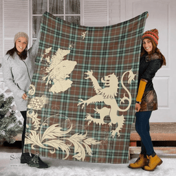 Scottish Thomson Hunting Modern Clan Tartan Blanket -  Lion Thistle Map Style Scottish Plaid Tartan Plaid