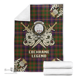 Scottish Premium Blanket Cochrane Modern Clan Tartan Blanket - Gold Courage Style Scottish Plaid Tartan Plaid