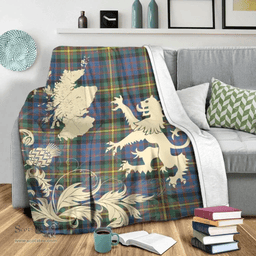 Scottish MacSporran Ancient Clan Tartan Blanket -  Lion Thistle Map Style Scottish Plaid Tartan Plaid