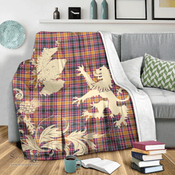 Scottish Jacobite Clan Tartan Blanket -  Lion Thistle Map Style Scottish Plaid Tartan Plaid